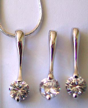 Wholesale costume cz jewelry online supply chain necklace, rounded clear cz long strip top pendant and stud earring set