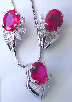 Mother's day gift jewelry wholesale chain necklace, red oval cz flower pendant and stud earring set