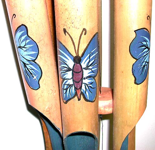 Bamboo chime - light brown bamboo wind chime with blue butterfly.