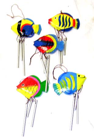 Wholesale wind chime - assorted color individually  carving fish with metal wind chime.