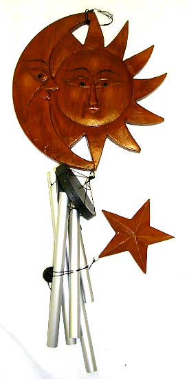 Rain chime - metal wind chime with individually wood carving sun moon on top. 