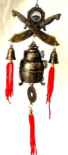 FENG SHUI BA GUA - 2 swords holding BA GUA top of bell, always hang outside of house door to keep bad luck or evils away.