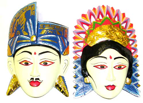 Indian mask - assorted color painted male and femal buddha head mask.