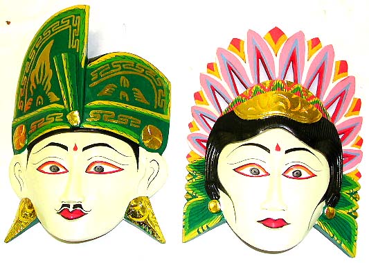 Indian mask - assorted color painted male and femal buddha head mask.