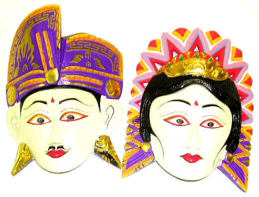 Indian mask - assorted color painted male and femal buddha head mask.