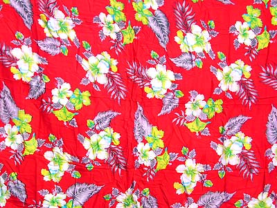 Hawaii style print pareo sarong in red with orchids flower