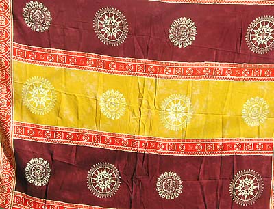 Hand stamp pareau (sarong) with Celtic cross and knotwork