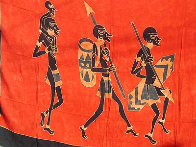 Monocolor pareo sarong with primitive family figures