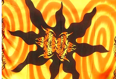 Indonesia tie dye sulu with Celtic dark fire holding tattoo insect pattern
