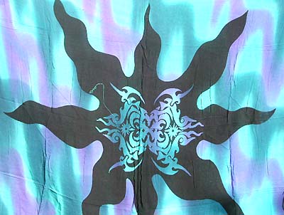 Indonesia tie dye pareo with mythology dark fire symbol and insect figure