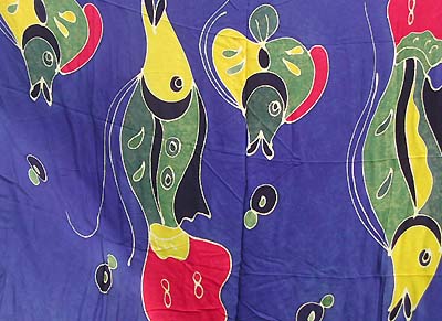 Sea creature motif canga with assorted fish in deep blue ocean