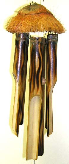 Distributor unique supply for home decoration wholesale balinese wood carving and bamboo windchime. Wholesale Windchime -Bamboo windchime with fire symbol painted on and hair like symbol on top