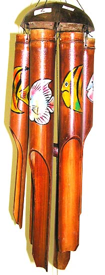 Sea animal windchime home decor supply wholesale dark brown bamboo windchime with colored fish painted on