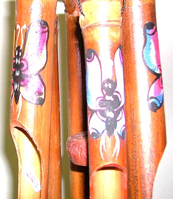Wholesale Windchime -Bamboo windchime with large color painted butterflies on each pipe
