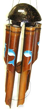 Window decoration-dark brown bamboo windchime with painted dolpnin