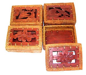 Mom's jewelry box - assorted design wooden carving box with rattan around edge