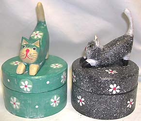 Children jewelry box - assorted color and painted flowers box with a cat on top