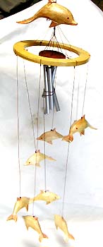 Metal windchime - wood carving dolphins with metal windchime