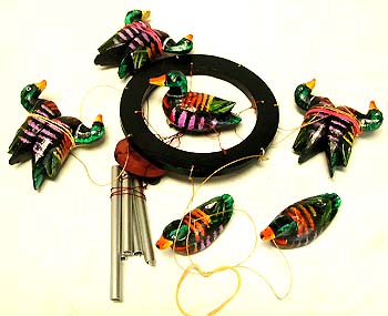 Door bell windchime - individual carving swan with metal windchime