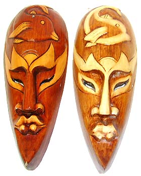 Primitive country decoration - dark or light tan color mask with impressive eyes, nose and lips