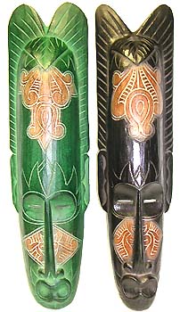 Southeast asian art - black or green long head mask with deco on forehead