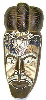 Art asian symbol - man face mask with Japanese hair style and white paint all over face