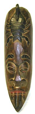 Primitive pattern - long man face mask with black eyebrown and scorpio on forehead