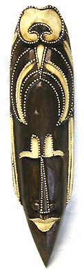 Eastern primitive rendezvous - long black lady face mask with white dots around hair, eyes, nose and mouth 