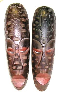 Authentic mask - assorted color long mask with gecko on forehead and carved spots all over