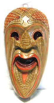 Hand craft native products - aboriginal hand painted wooden wall hanging mask from Indonesia,  mouth opened showing tongue