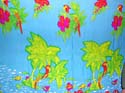 Summer scene green tree with red flower on blue lake motif design Batik rayon sarong 