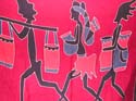 Red background color motif assorted tribal figure design Batik rayon sarong 