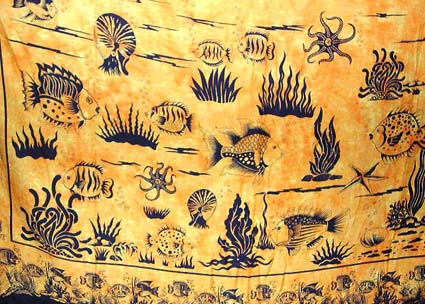 Resort wraparound - Batik beachwear sarong yellow sea life black sea creature 