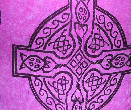 Wholesale celtic sarong, ethnic art wear  - Light purplw color with balck Celtic knot work and Celtic cross pattern design on center