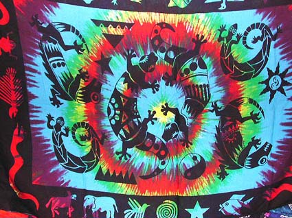 wholesale clothing and apparel distributorBrighten blue, yellow, green and red color Batik tie dye sarong with mystic gecko, and sun star pattern design
