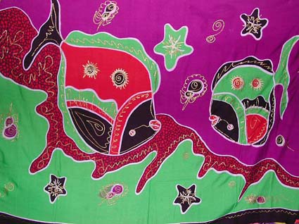 wholesale islandwear, island summer wear, Batik sarong,summer dress -Green, purple and red color sea life tropical fish star design Batk pareo