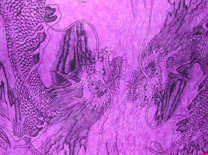 Batik sarong,summer dress -Black double dragons in purple color design Batik sarong