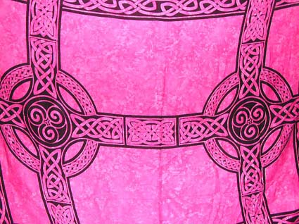 Batik sarong,summer dress -Pinky rayon sarong pareo with united Celtic double cross pattern at center 
