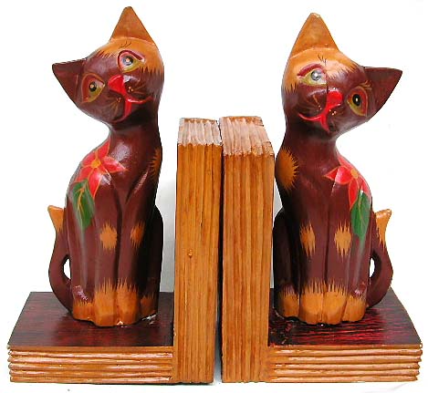 Kids' birthday gift wholesale - assorted color wooden sitting cat on stand fashion bookend set