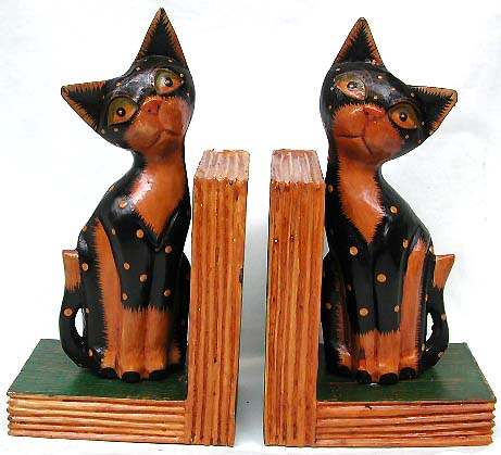 Kids' birthday gift wholesale - assorted color wooden sitting cat on stand fashion bookend set