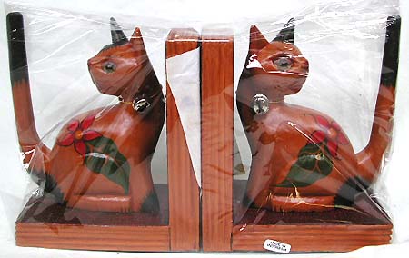 Wholesale direct import - assorted color wooden cat tail-up with bell fashion bookend set