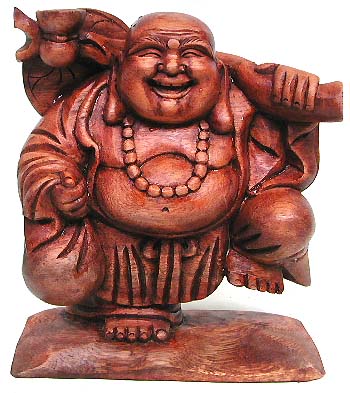 Oriental religious item onlin shop - tropical oak wood carving one foot on board happy Buddha statues