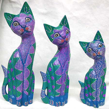 Direct import Bali craft - Dot pattern green and purple color painting fashion cat set