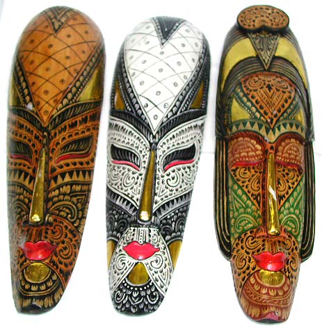 Unique fine art collection - assorted golden opera face design long wooden mask