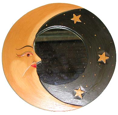 Fantasy art supply - tan moon star black rounded wooden mirror