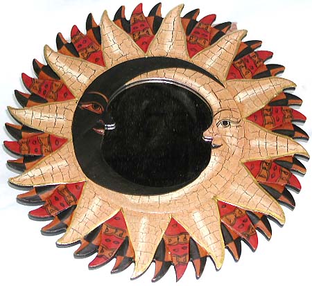 Wall accessory wholesale distributor - double comic edge tan crack 2 moon fire edge design wooden mirror 