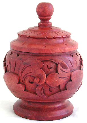 Oriental flower carving design tropical wooden container with lid 