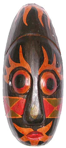 Borneo middle eastern black wooden mask with color decor on face 