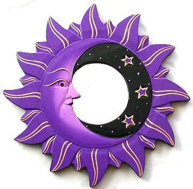 Gift importer distributor wholesale Balinese gift and Balinese mirrors, purple black fire comet edge design wooden mirror with moon star decor
