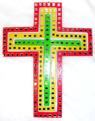 Assorted color cross wooden mobile with rotating center 